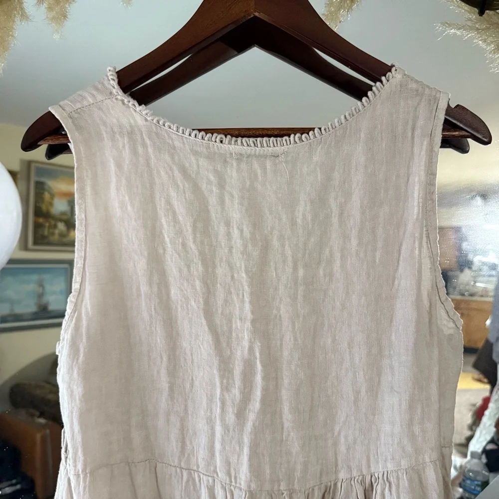 Valentina Naldi 100% Linen Beige Tiered Sleeveless Dress Made in Italy - Picture 11 of 13